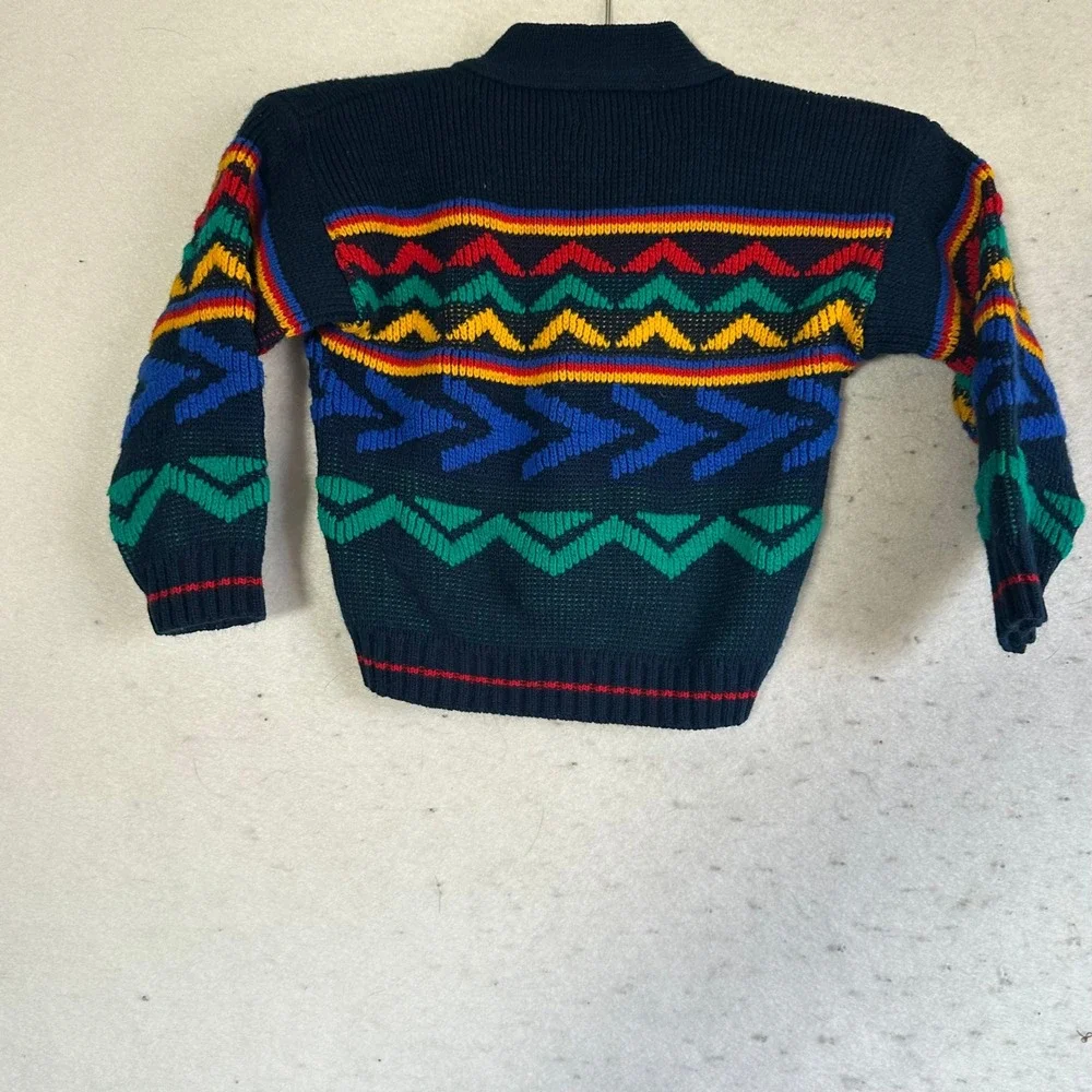 Vintage Carters Toddler Navy Blue Geometric Fair Isle Cardigan Sweater 2T USA